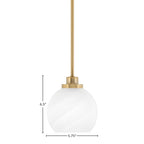 Odyssey One Light Mini Pendant in New Age Brass with 5.75" White Marble Shade