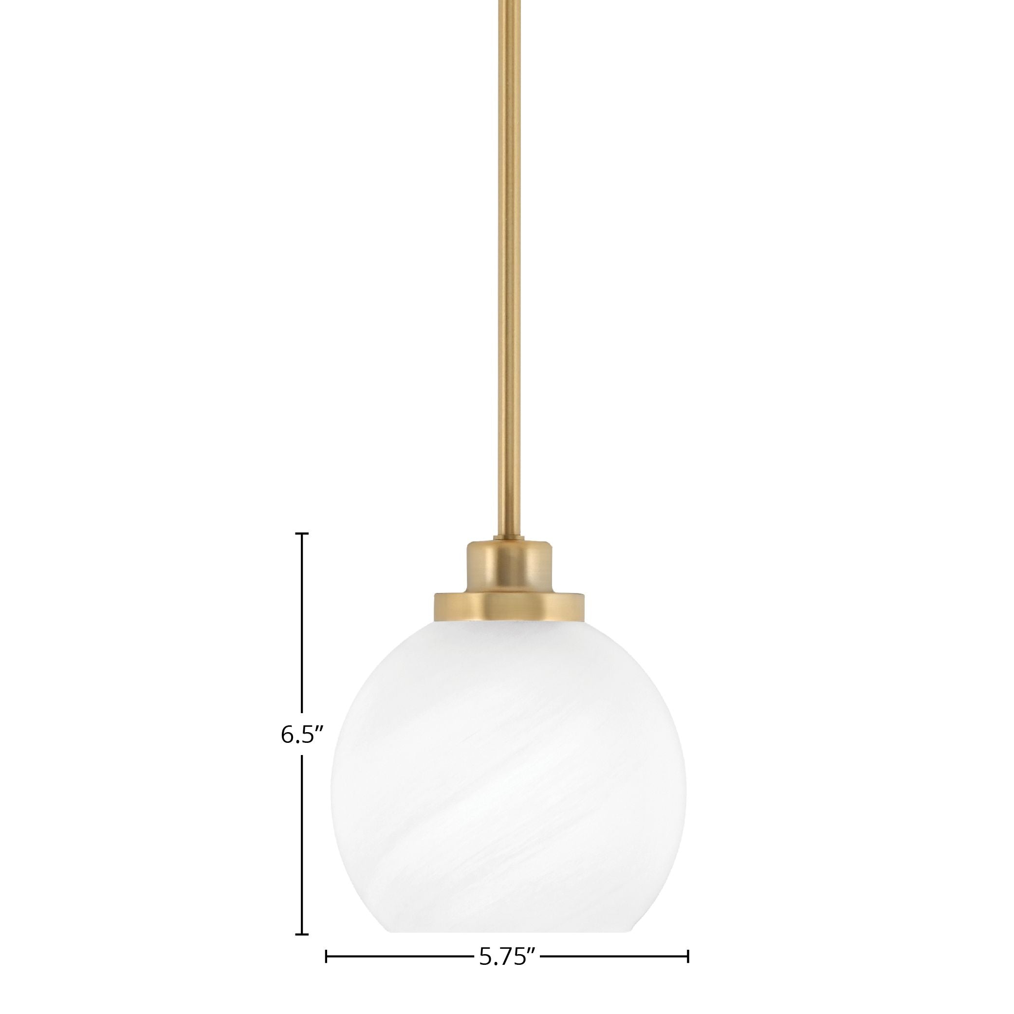 Odyssey One Light Mini Pendant in New Age Brass with 5.75" White Marble Shade