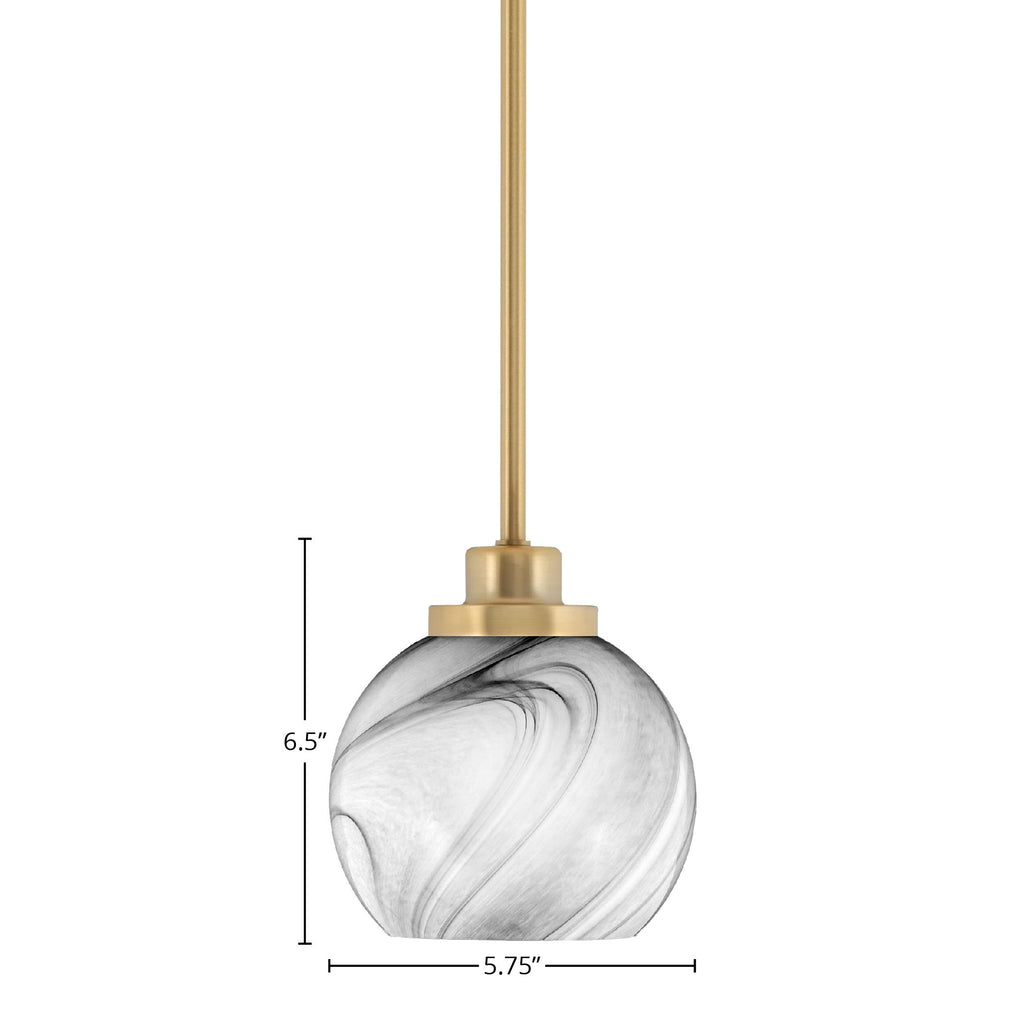 Odyssey One Light Mini Pendant in New Age Brass with 5.75" Onyx Swirl Shade