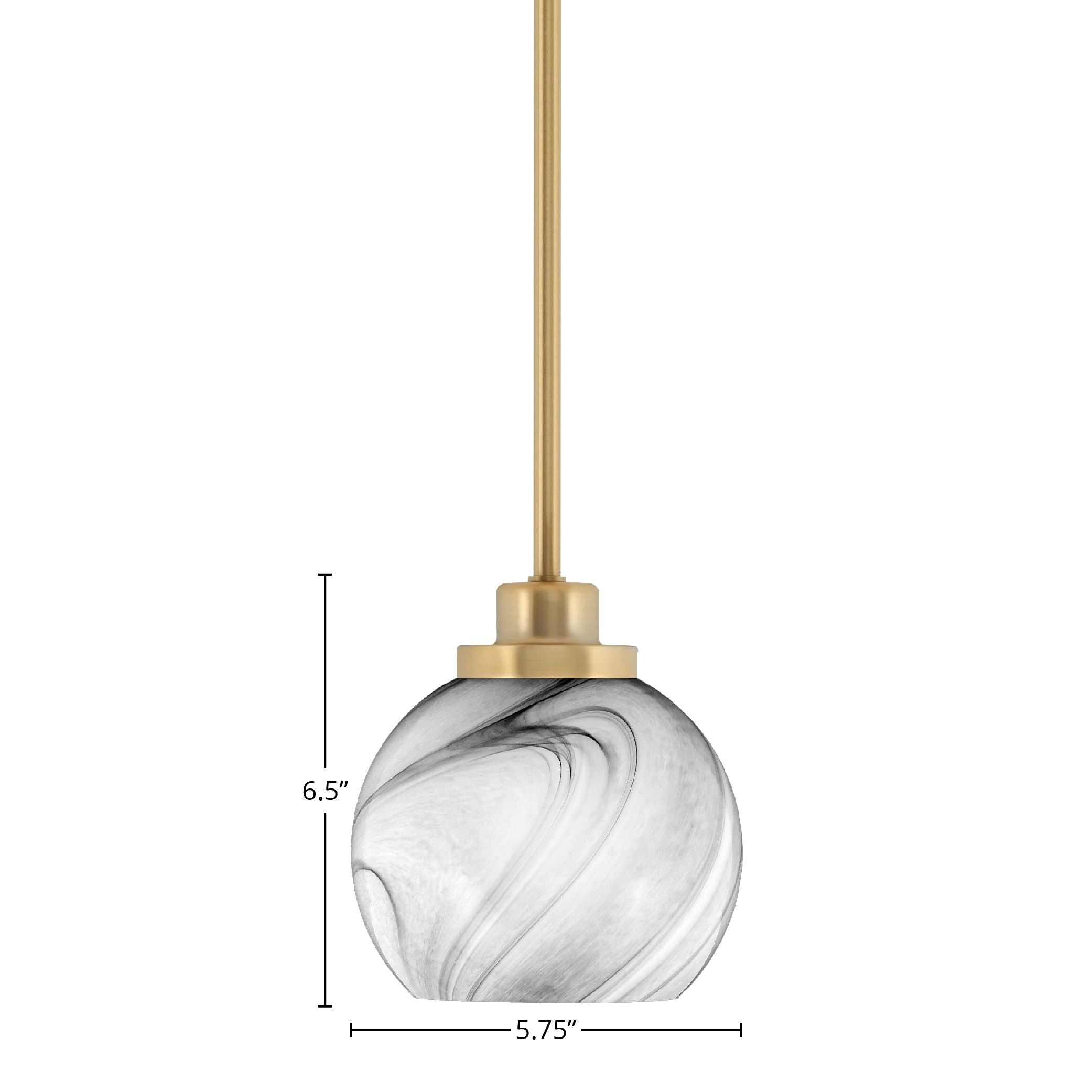 Odyssey One Light Mini Pendant in New Age Brass with 5.75" Onyx Swirl Shade