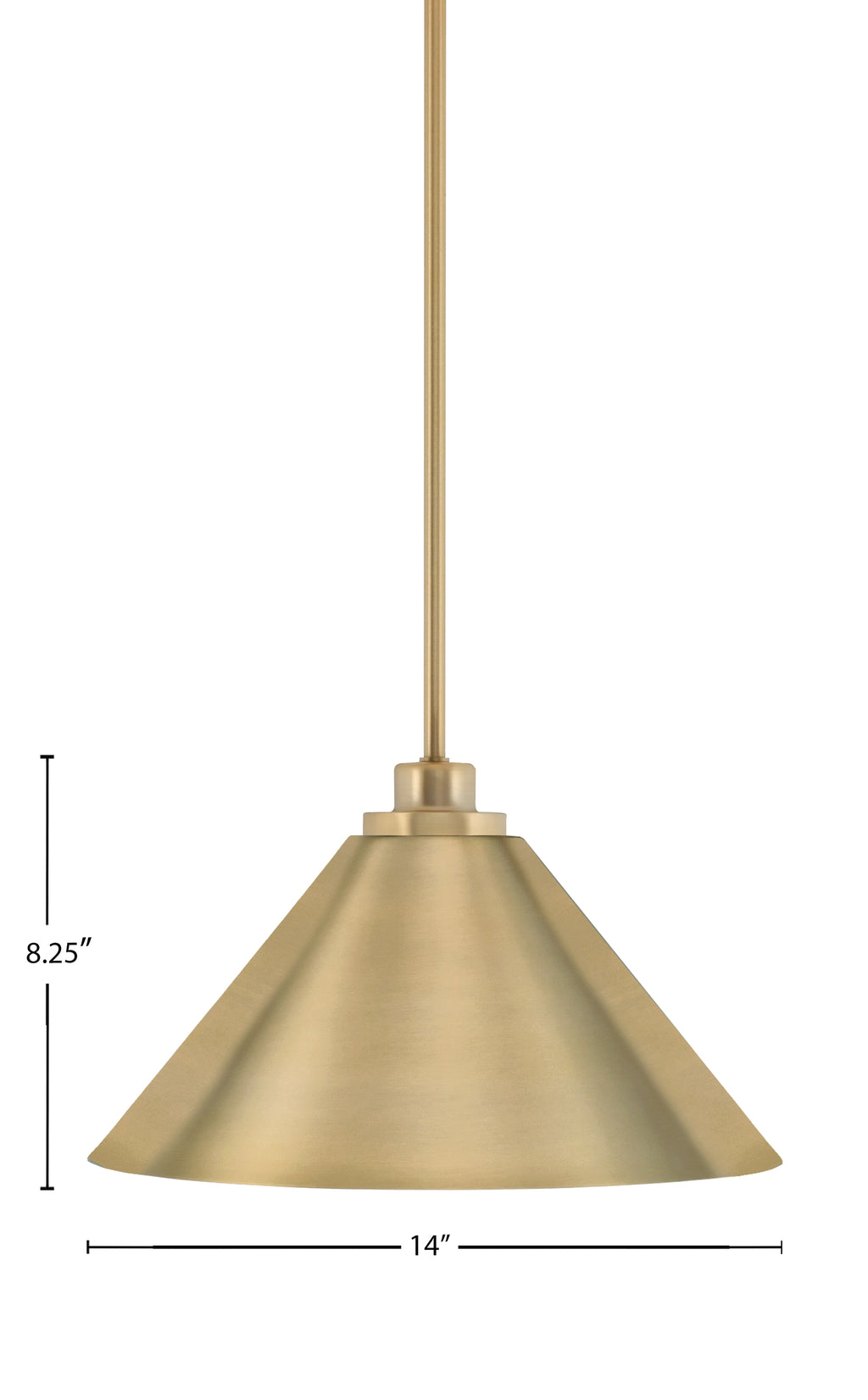 Odyssey One Light Mini Pendant in New Age Brass with 14" New Age Brass Cone Metal Shade Shade