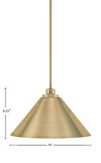 Odyssey One Light Mini Pendant in New Age Brass with 14" New Age Brass Cone Metal Shade Shade