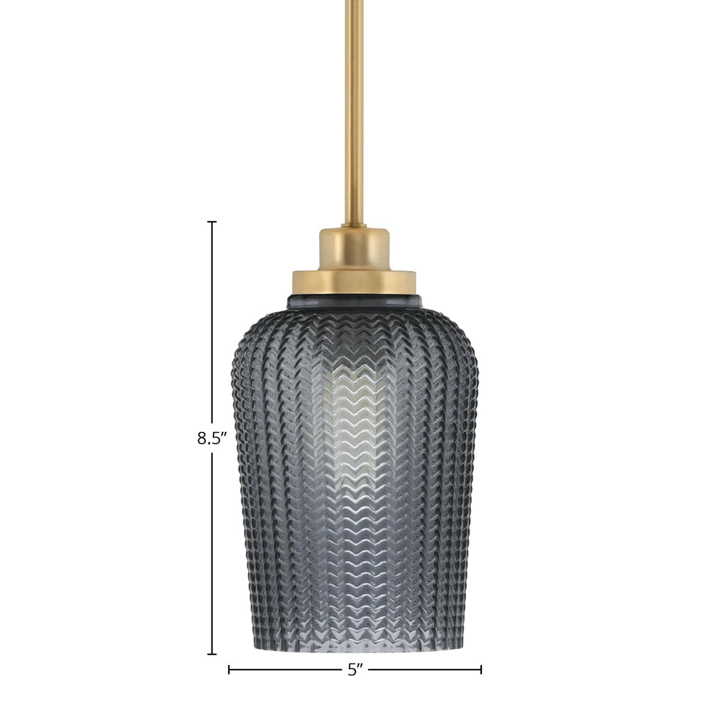 Odyssey One Light Mini Pendant in New Age Brass with 5" Smoke Textured Shade
