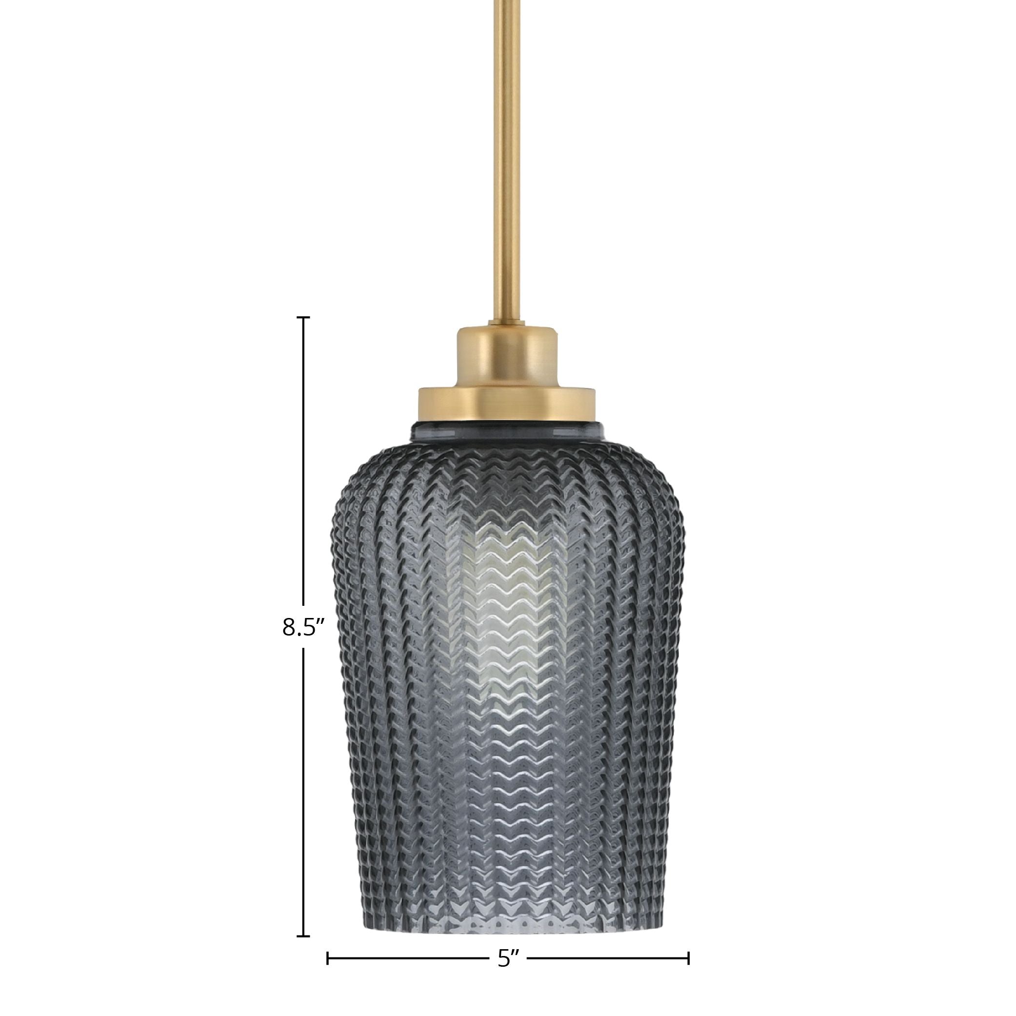 Odyssey One Light Mini Pendant in New Age Brass with 5" Smoke Textured Shade