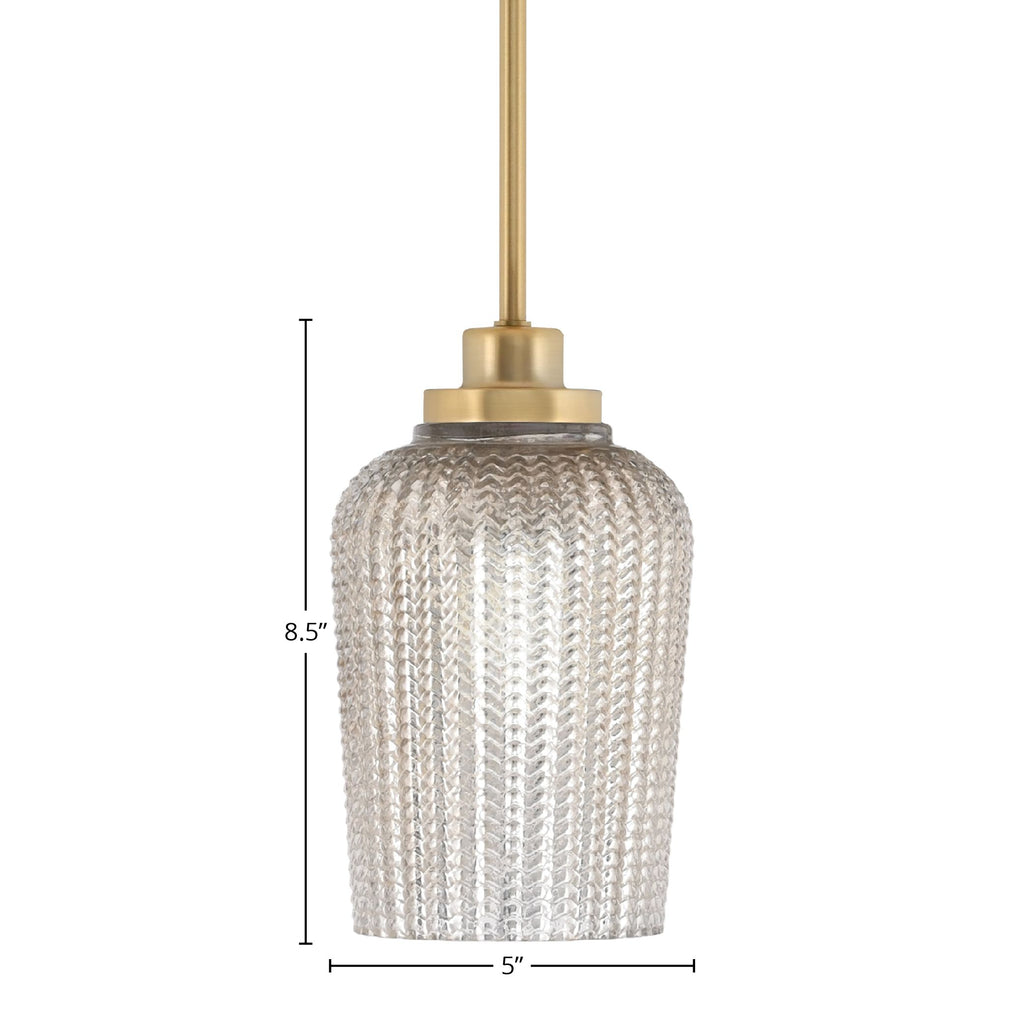 Odyssey One Light Mini Pendant in New Age Brass with 5" Silver Textured Shade