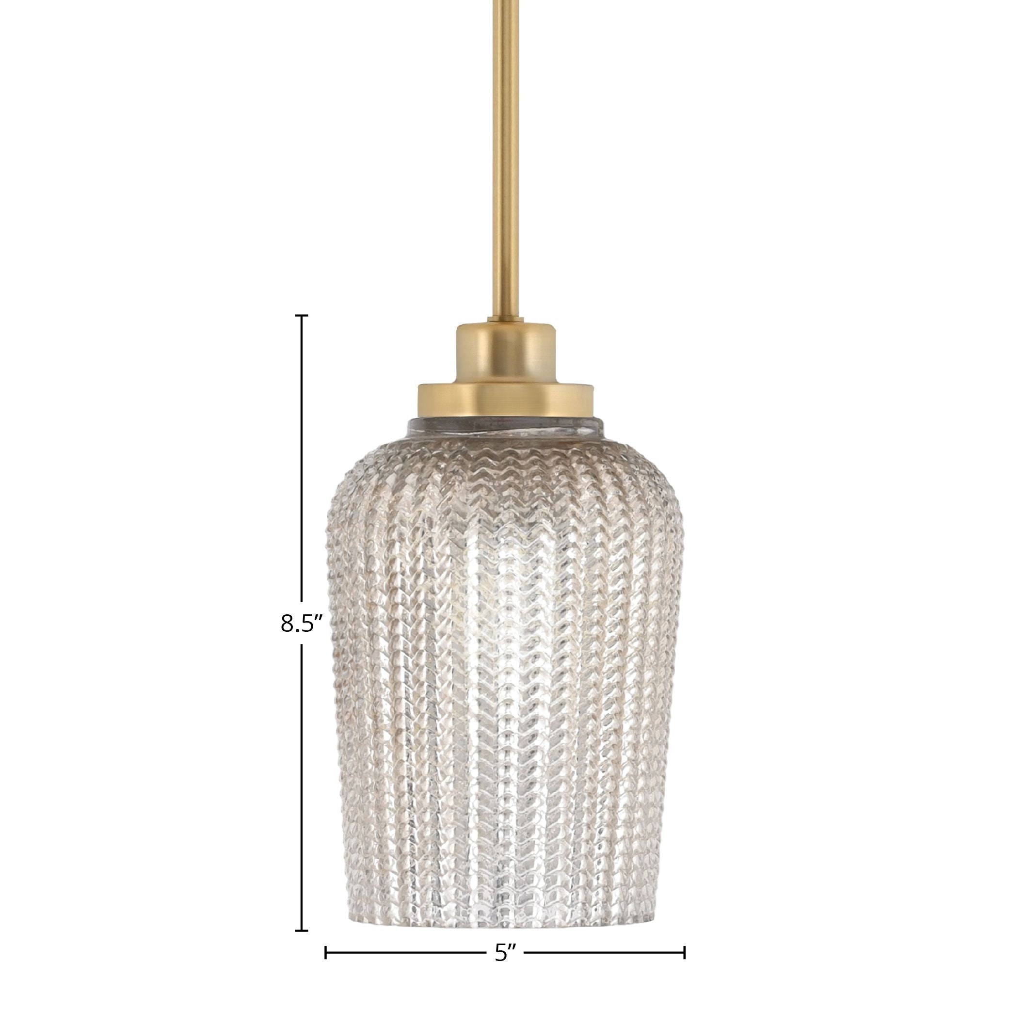 Odyssey One Light Mini Pendant in New Age Brass with 5" Silver Textured Shade