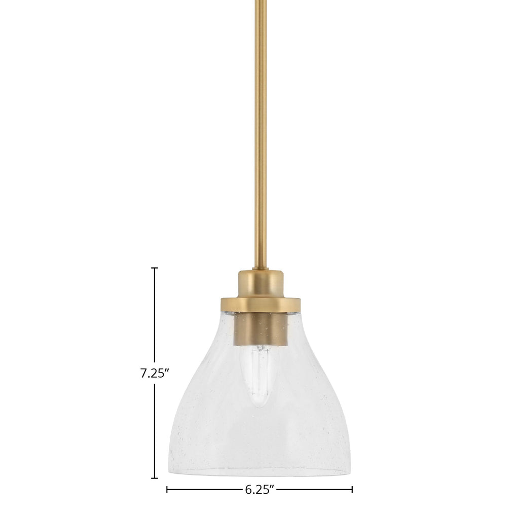 Odyssey One Light Mini Pendant in New Age Brass with 6.25" Clear Bubble Shade