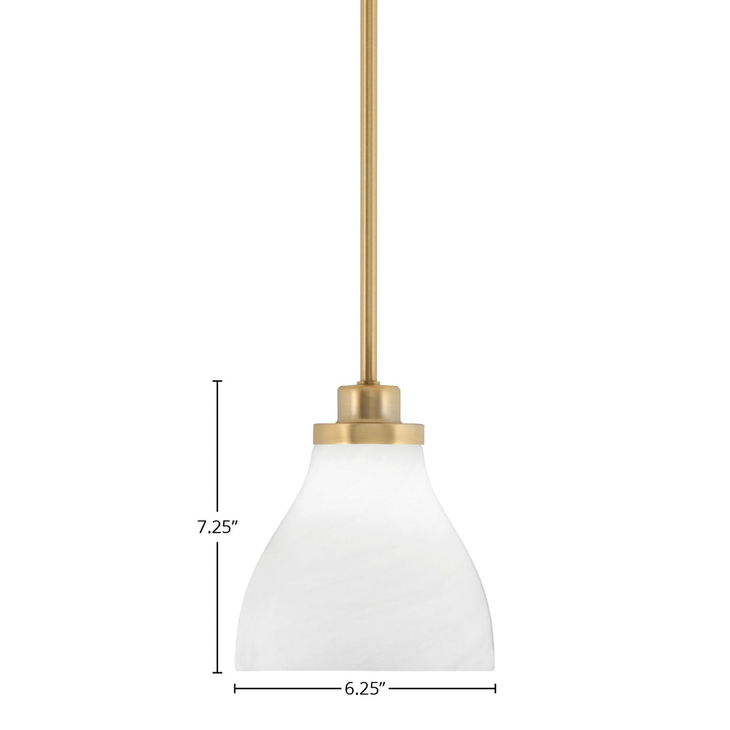 Odyssey One Light Mini Pendant in New Age Brass with 6.25" White Marble Shade