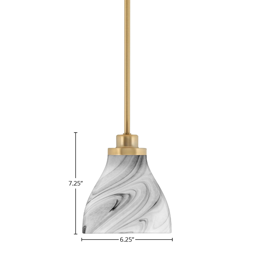 Odyssey One Light Mini Pendant in New Age Brass with 6.25" Onyx Swirl Shade