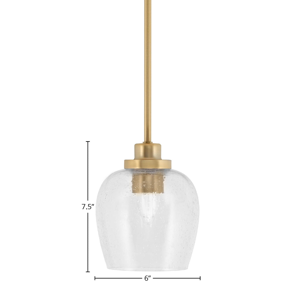 Odyssey One Light Mini Pendant in New Age Brass with 6" Clear Bubble Shade