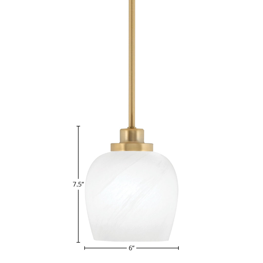 Odyssey One Light Mini Pendant in New Age Brass with 6" White Marble Shade