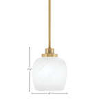 Odyssey One Light Mini Pendant in New Age Brass with 6" White Marble Shade