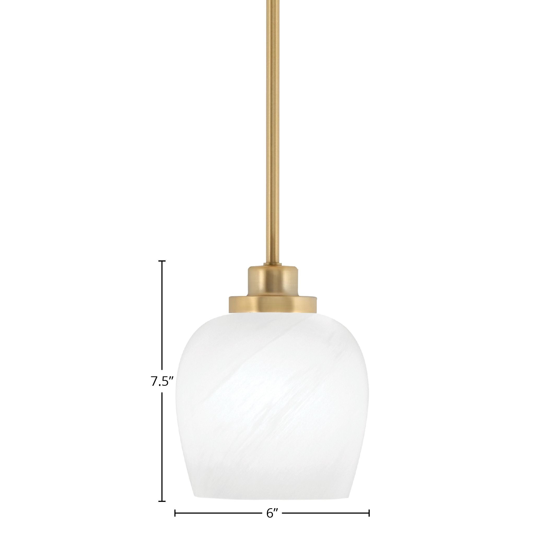 Odyssey One Light Mini Pendant in New Age Brass with 6" White Marble Shade