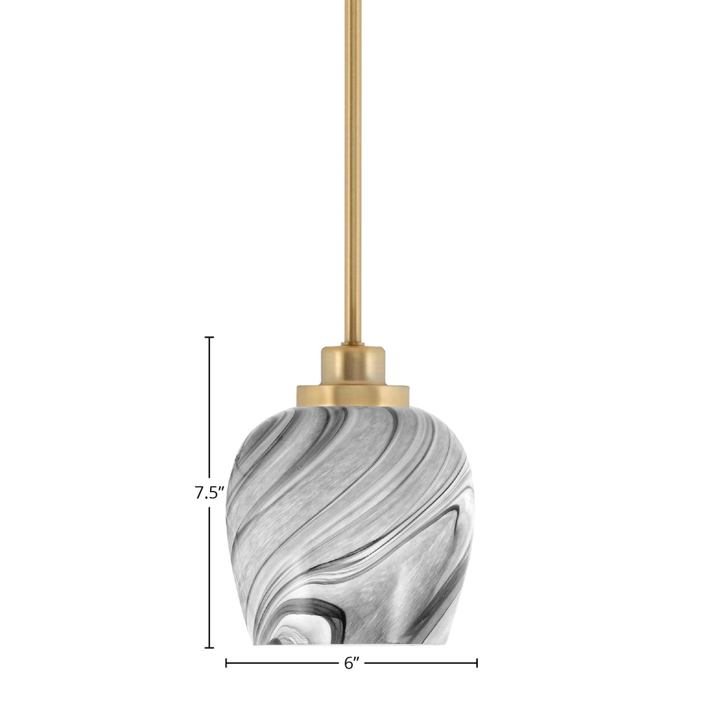 Odyssey One Light Mini Pendant in New Age Brass with 6" Onyx Swirl Shade