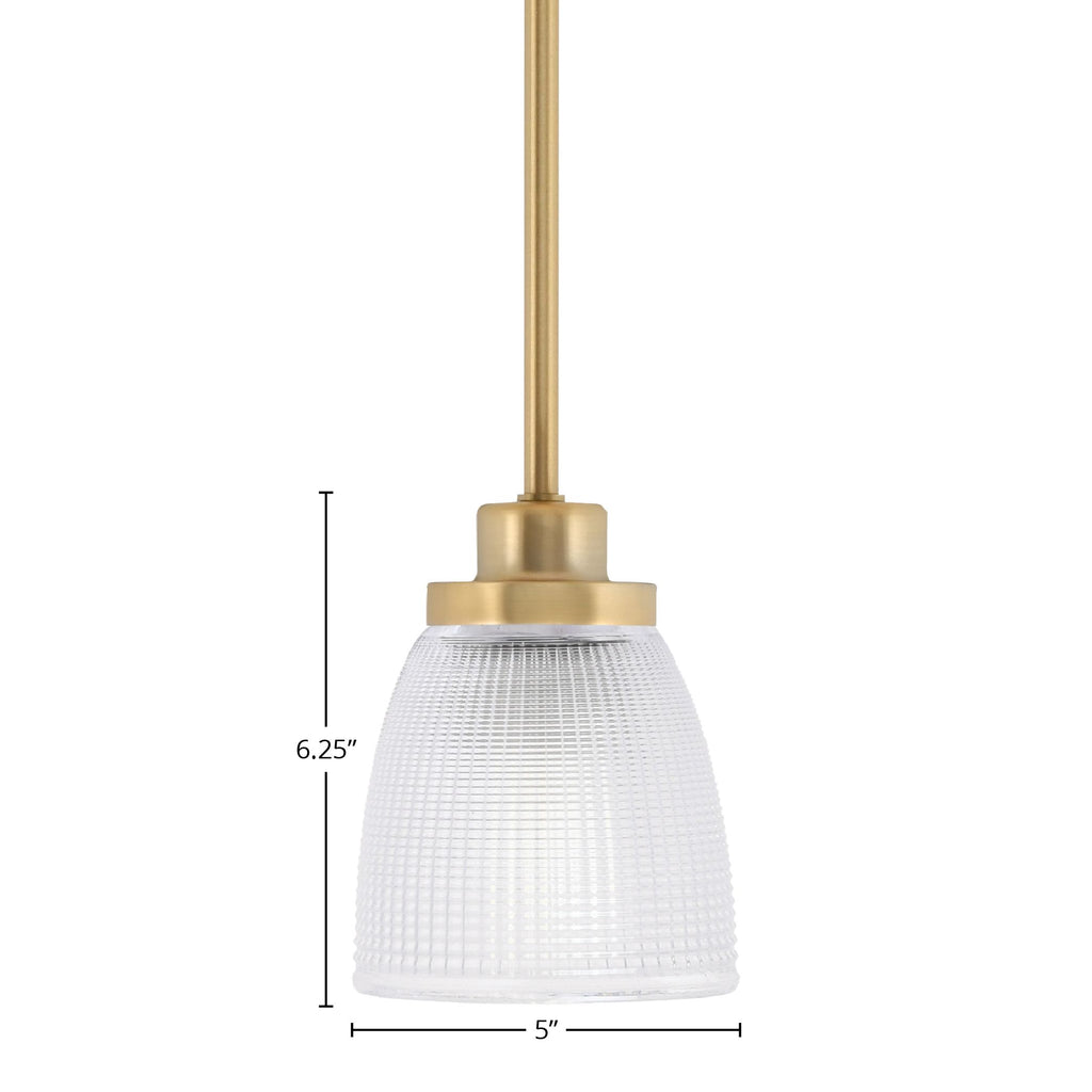 Odyssey One Light Mini Pendant in New Age Brass with 5" Clear Ribbed Shade