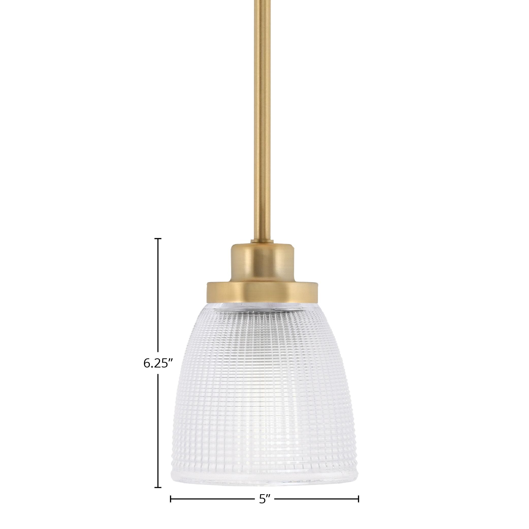 Odyssey One Light Mini Pendant in New Age Brass with 5" Clear Ribbed Shade
