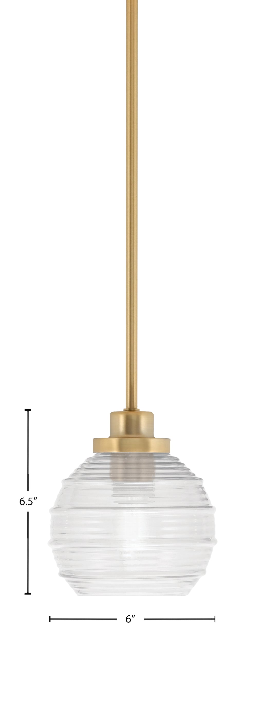 Odyssey One Light Mini Pendant in New Age Brass with 6" Clear Ribbed Shade