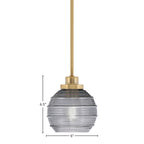 Odyssey One Light Mini Pendant in New Age Brass with 6" Smoke Ribbed Shade