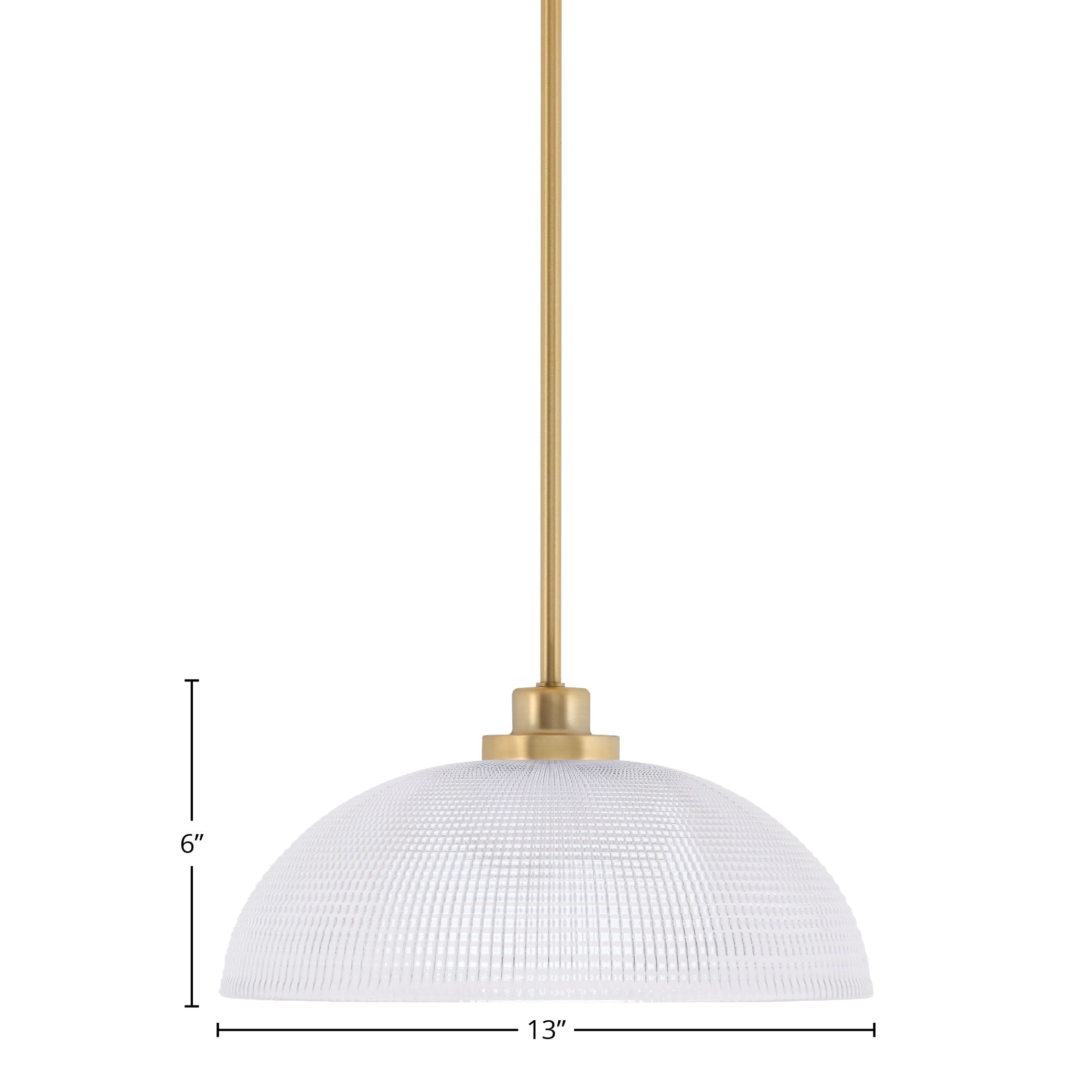 Odyssey One Light Mini Pendant in New Age Brass with 13" Clear Ribbed Shade