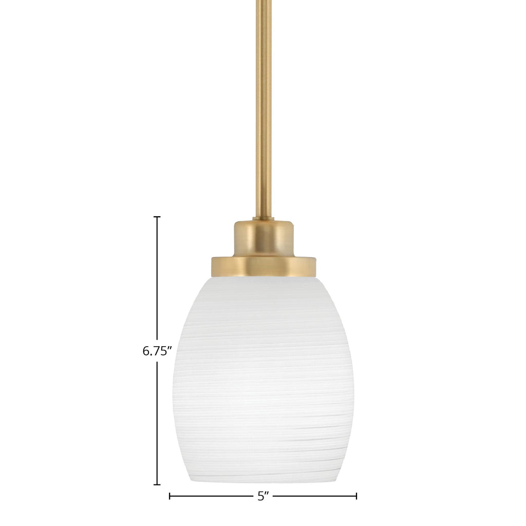 Odyssey One Light Mini Pendant in New Age Brass with 5" White Linen Shade