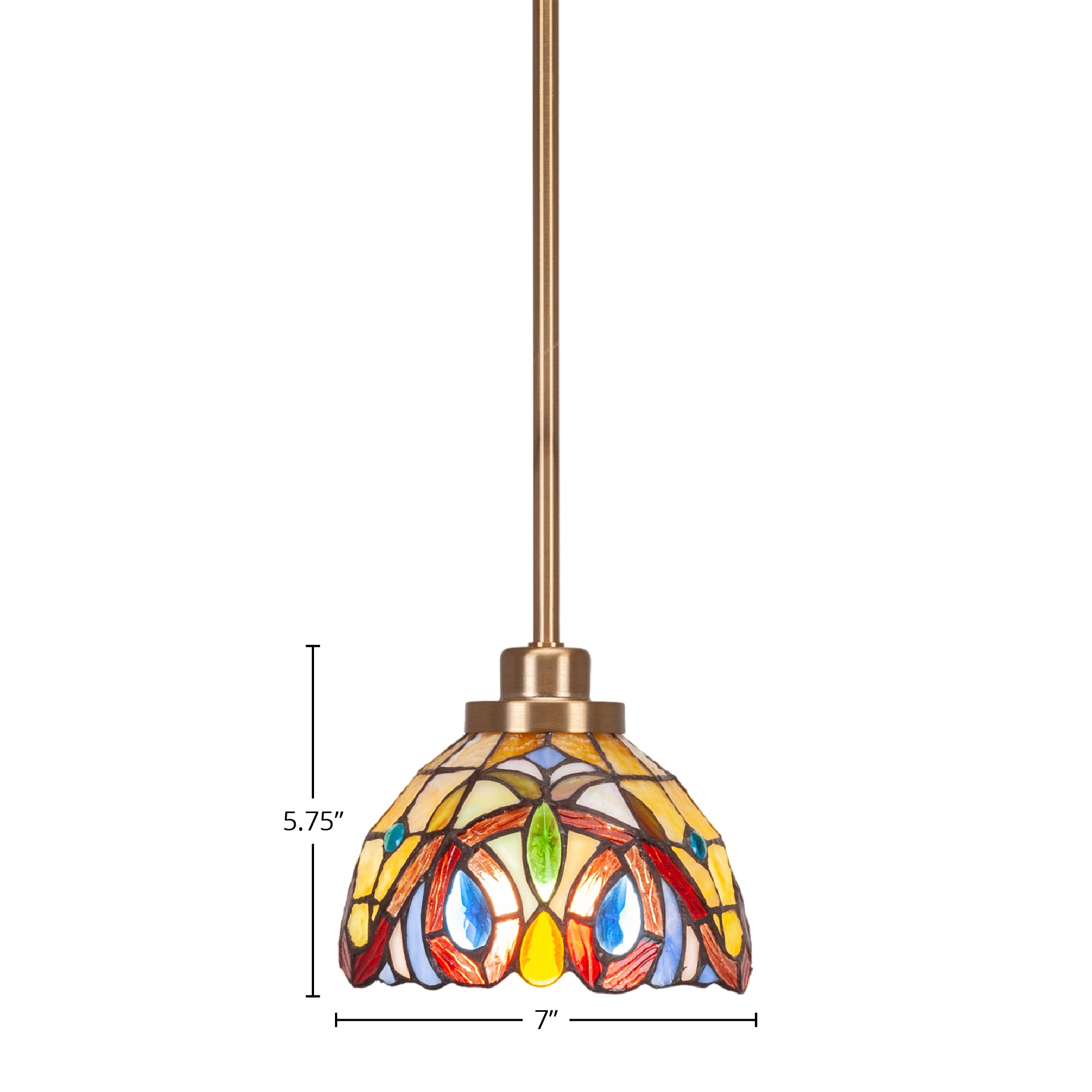 Odyssey One Light Mini Pendant in New Age Brass with 7" Lynx Art Glass Shade