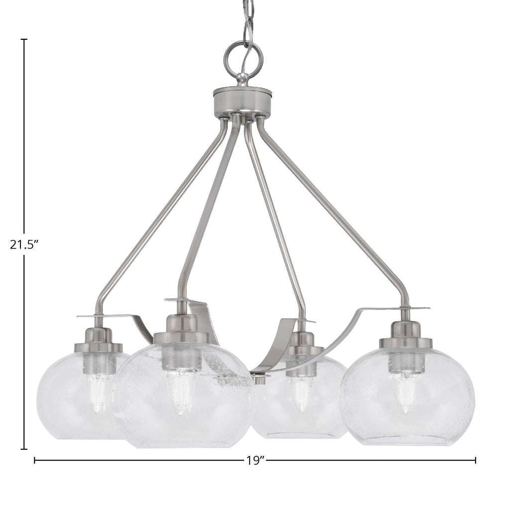 Odyssey Four Light Chandelier in Brushed Nickel with 7" Clear Bubble Shade