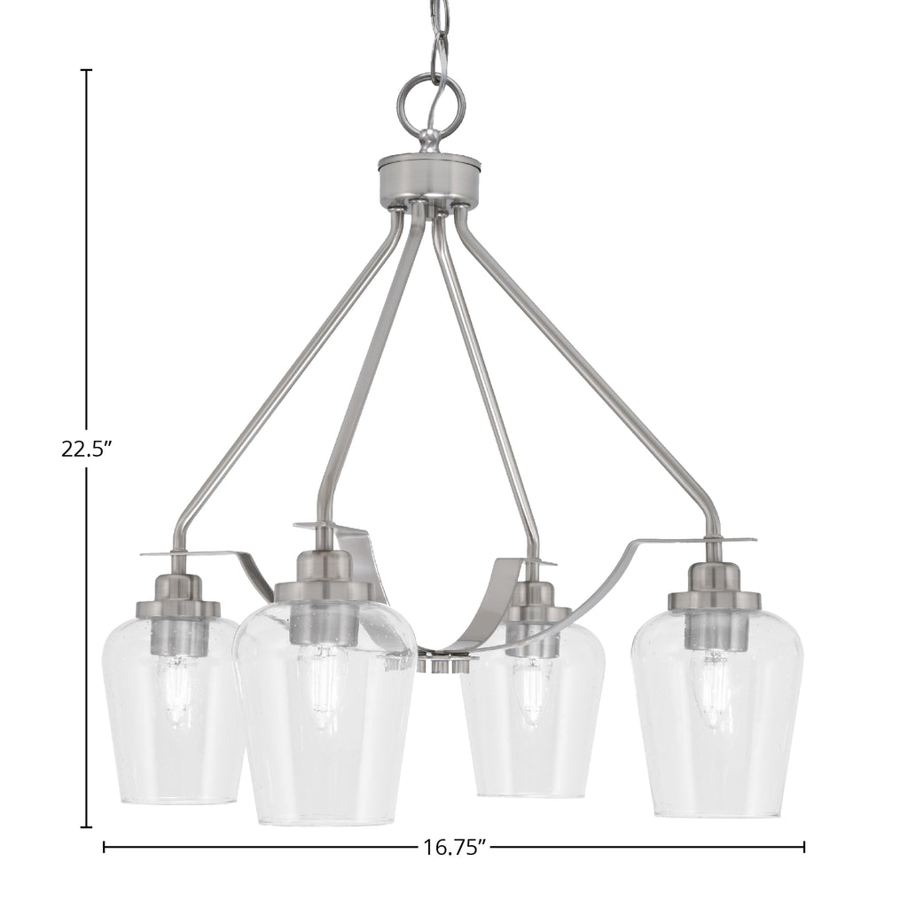 Odyssey Four Light Chandelier in Brushed Nickel with 5" Clear Bubble Shade