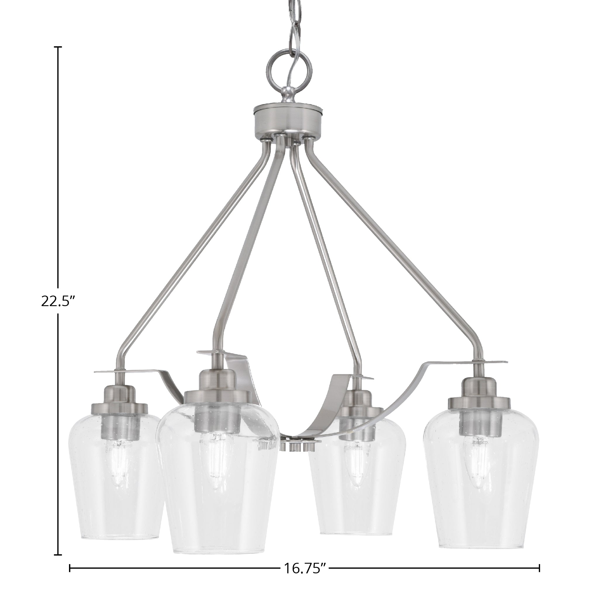 Odyssey Four Light Chandelier in Brushed Nickel with 5" Clear Bubble Shade