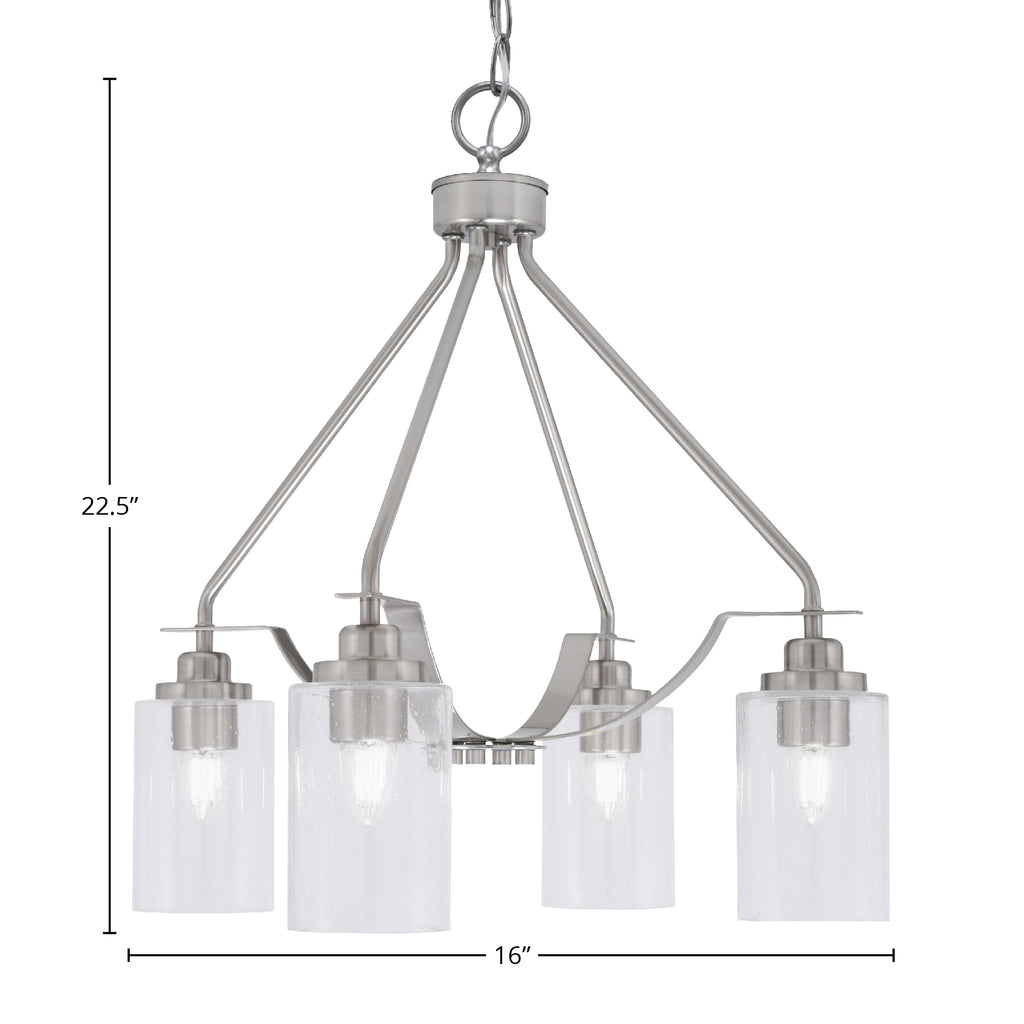 Odyssey Four Light Chandelier in Brushed Nickel with 4" Clear Bubble Shade