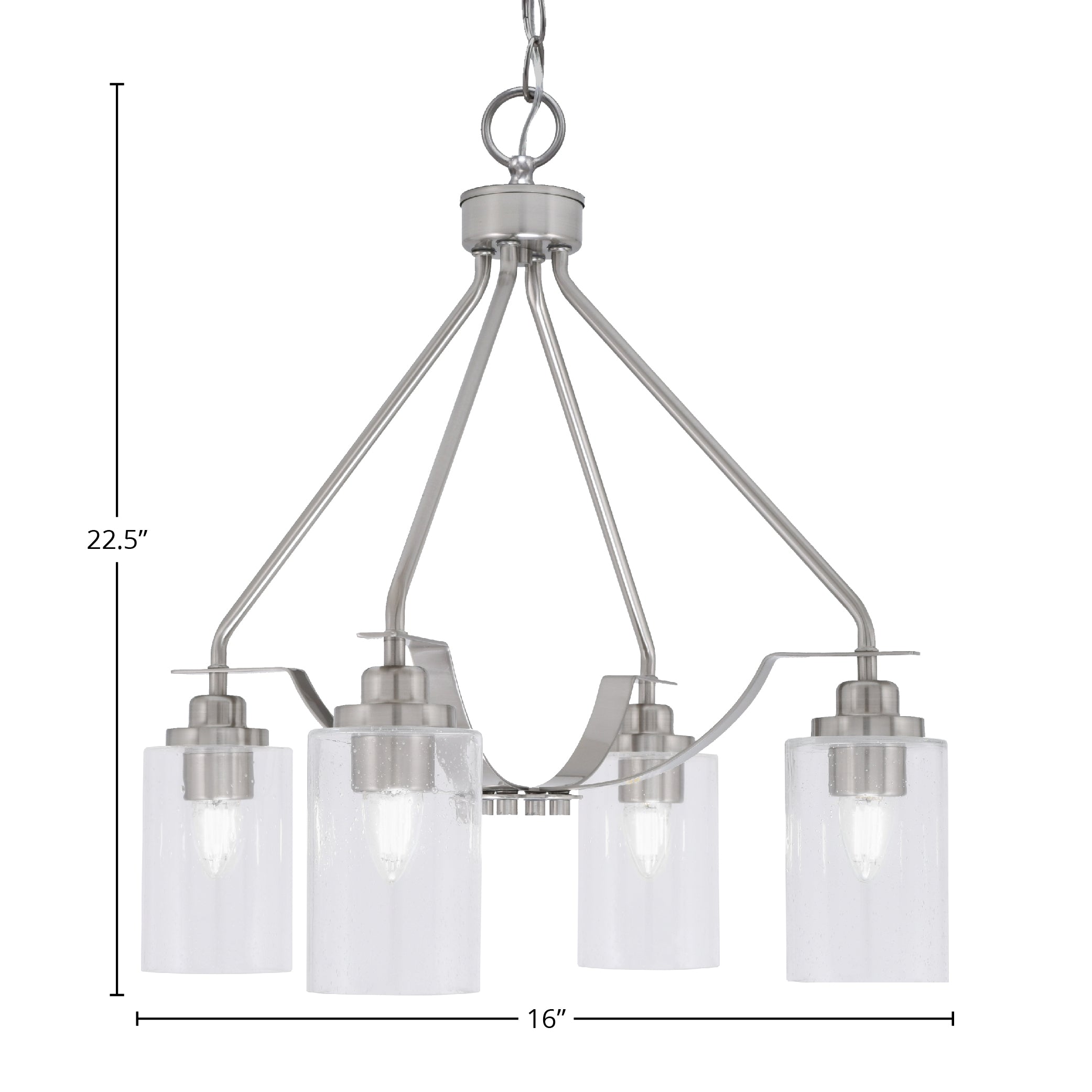 Odyssey Four Light Chandelier in Brushed Nickel with 4" Clear Bubble Shade