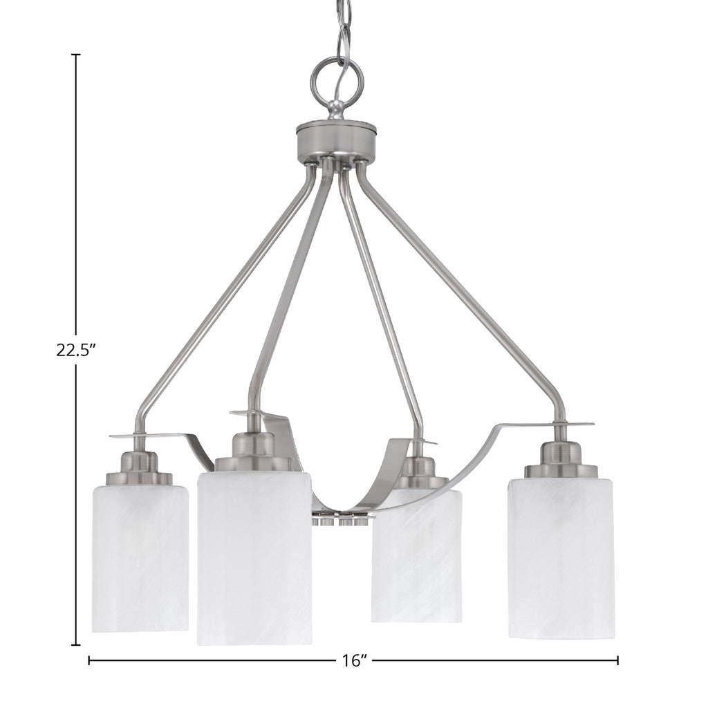 Odyssey Four Light Chandelier in Brushed Nickel with 4" White Marble Shade
