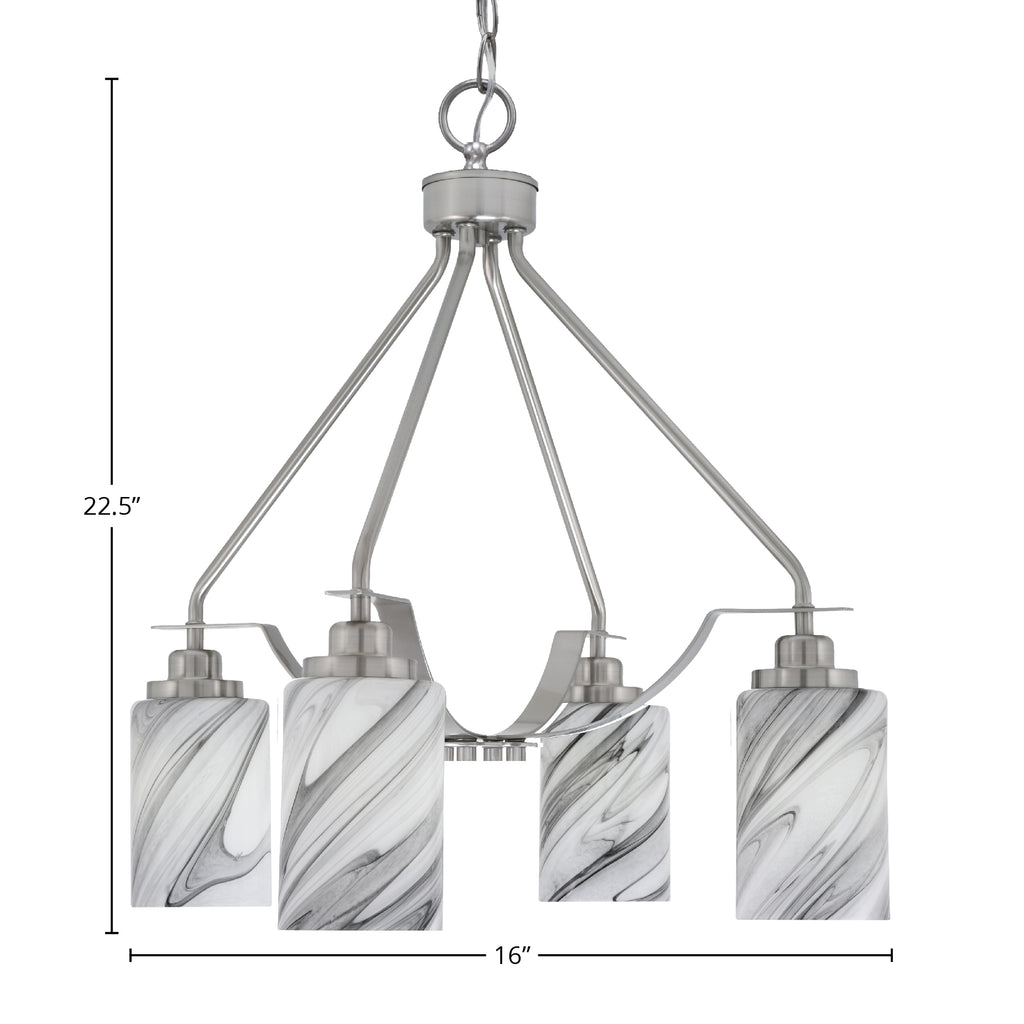 Odyssey Four Light Chandelier in Brushed Nickel with 4" Onyx Swirl Shade