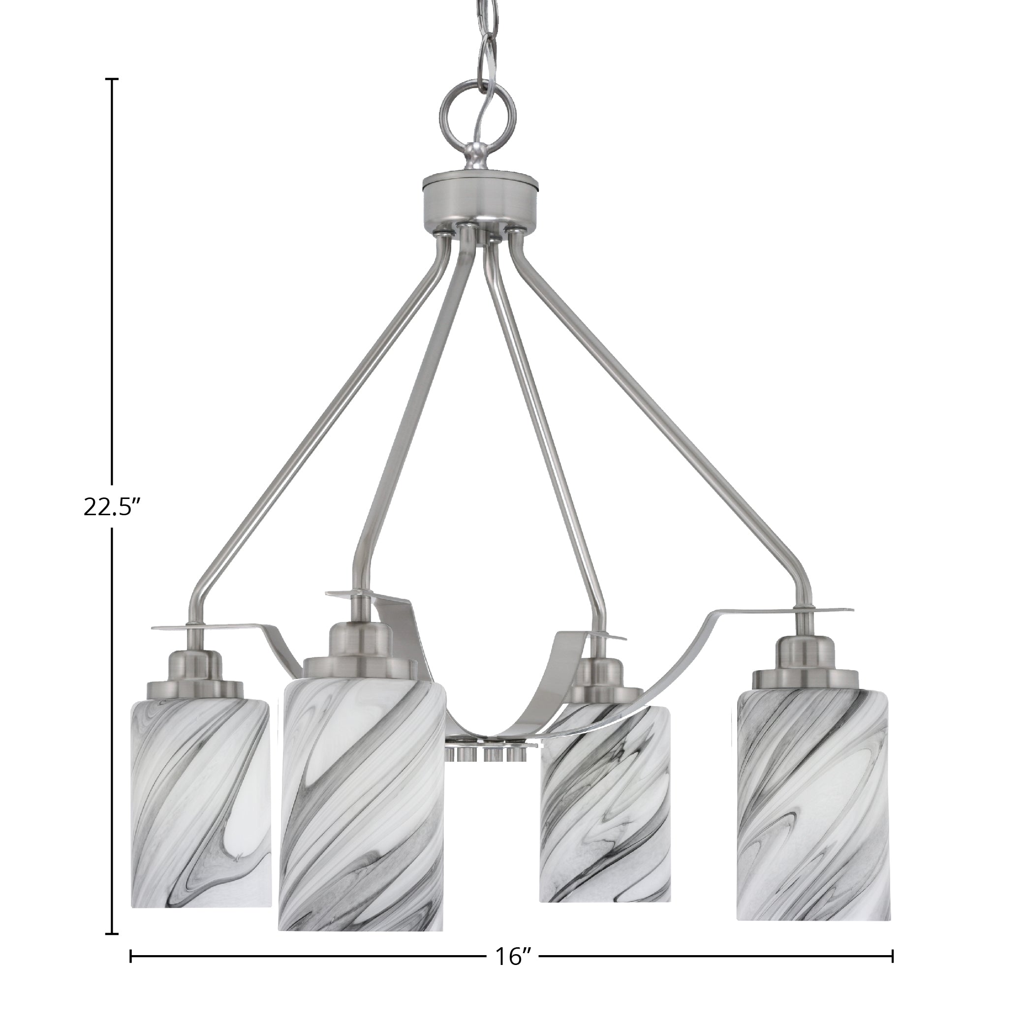 Odyssey Four Light Chandelier in Brushed Nickel with 4" Onyx Swirl Shade