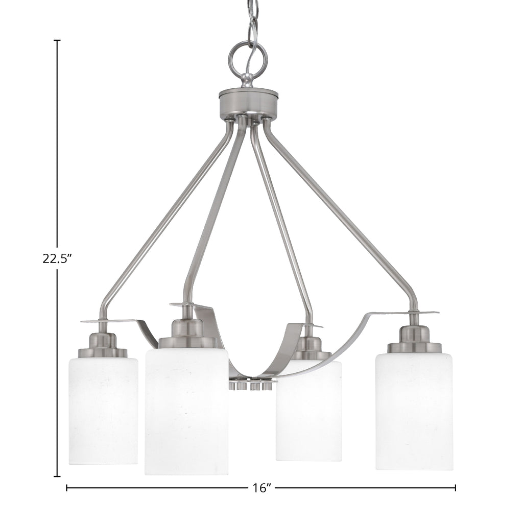Odyssey Four Light Chandelier in Brushed Nickel with 4" White Muslin Shade
