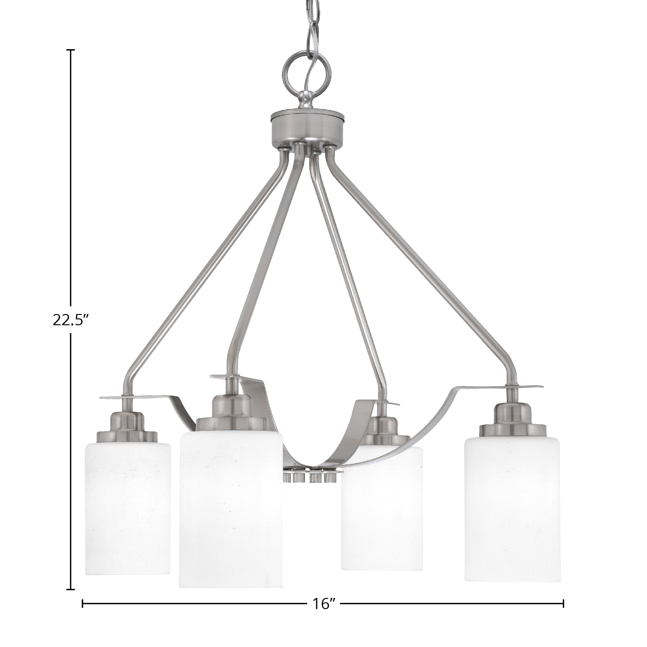 Odyssey Four Light Chandelier in Brushed Nickel with 4" White Muslin Shade