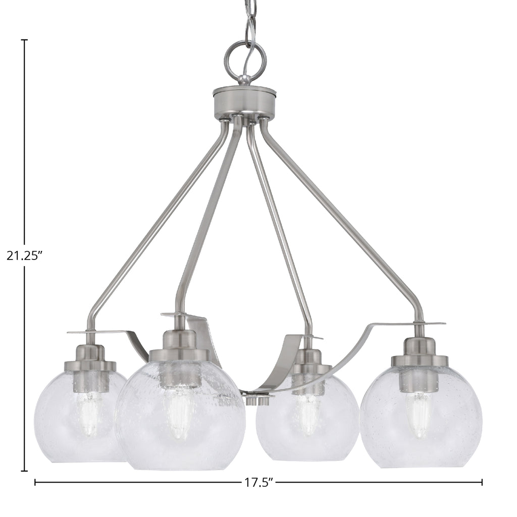 Odyssey Four Light Chandelier in Brushed Nickel with 5.75" Clear Bubble Shade