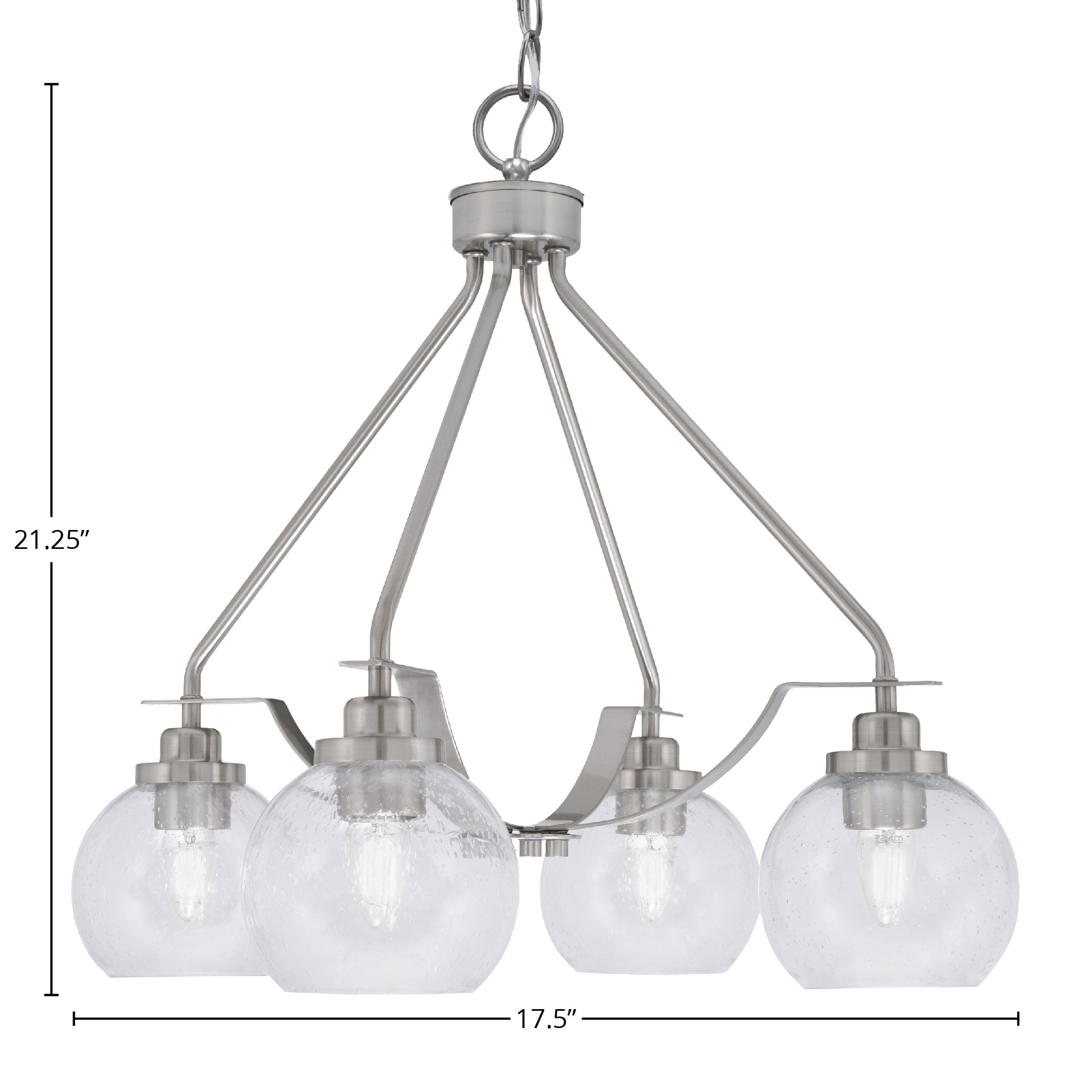 Odyssey Four Light Chandelier in Brushed Nickel with 5.75" Clear Bubble Shade