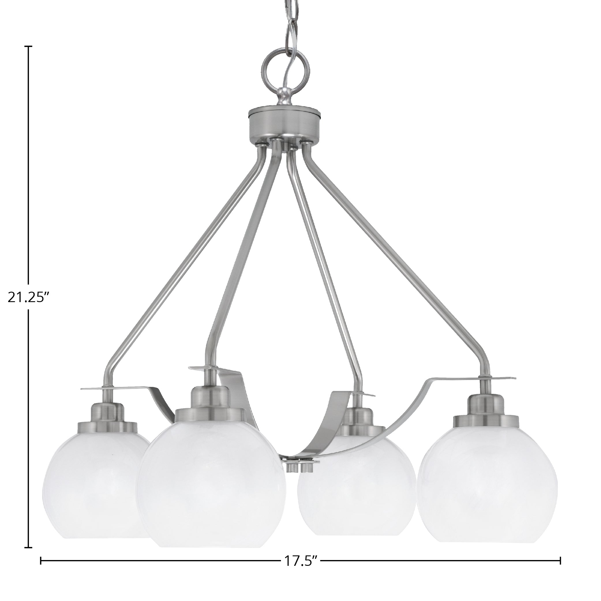 Odyssey Four Light Chandelier in Brushed Nickel with 5.75" White Marble Shade