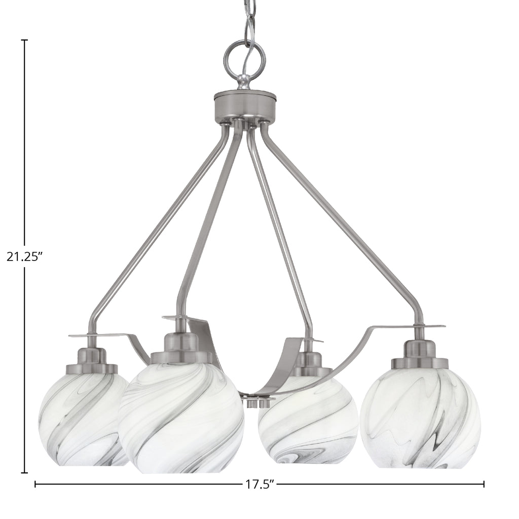 Odyssey Four Light Chandelier in Brushed Nickel with 5.75" Onyx Swirl Shade