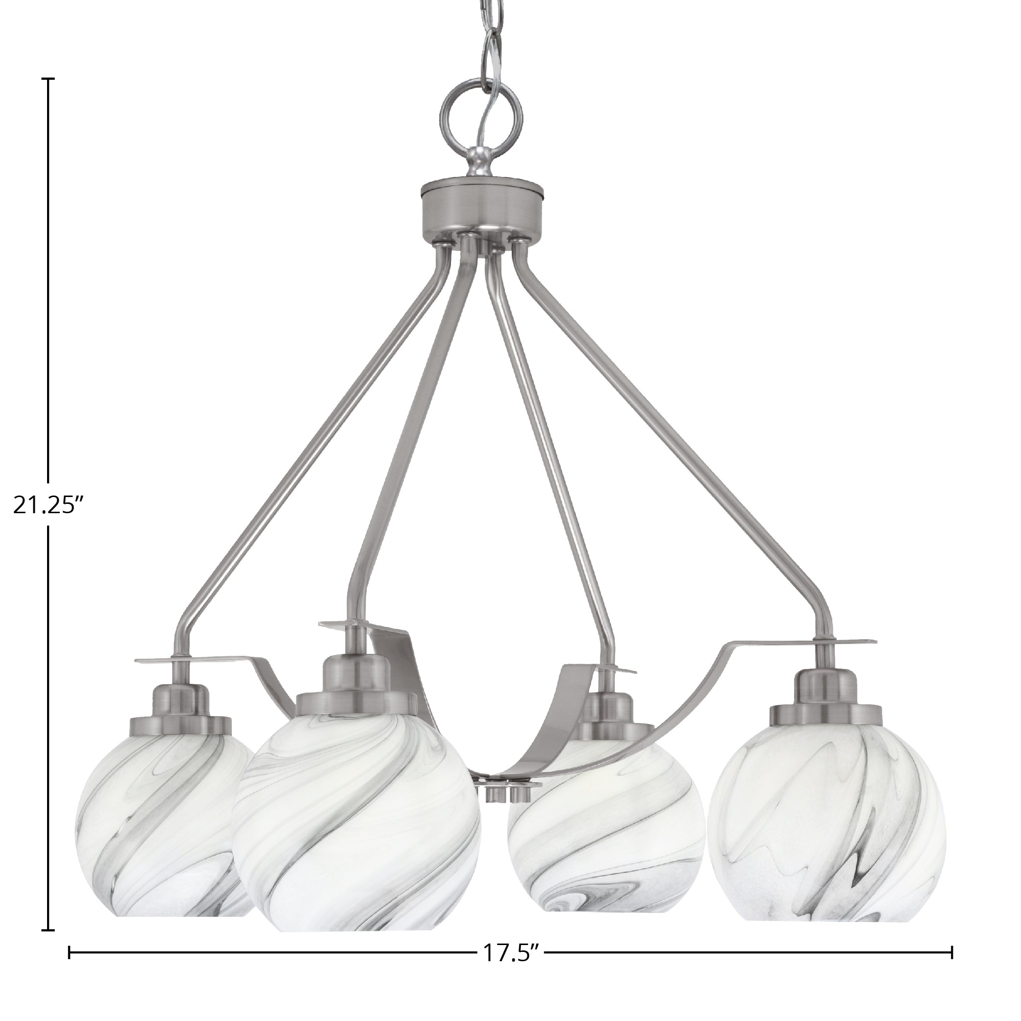 Odyssey Four Light Chandelier in Brushed Nickel with 5.75" Onyx Swirl Shade