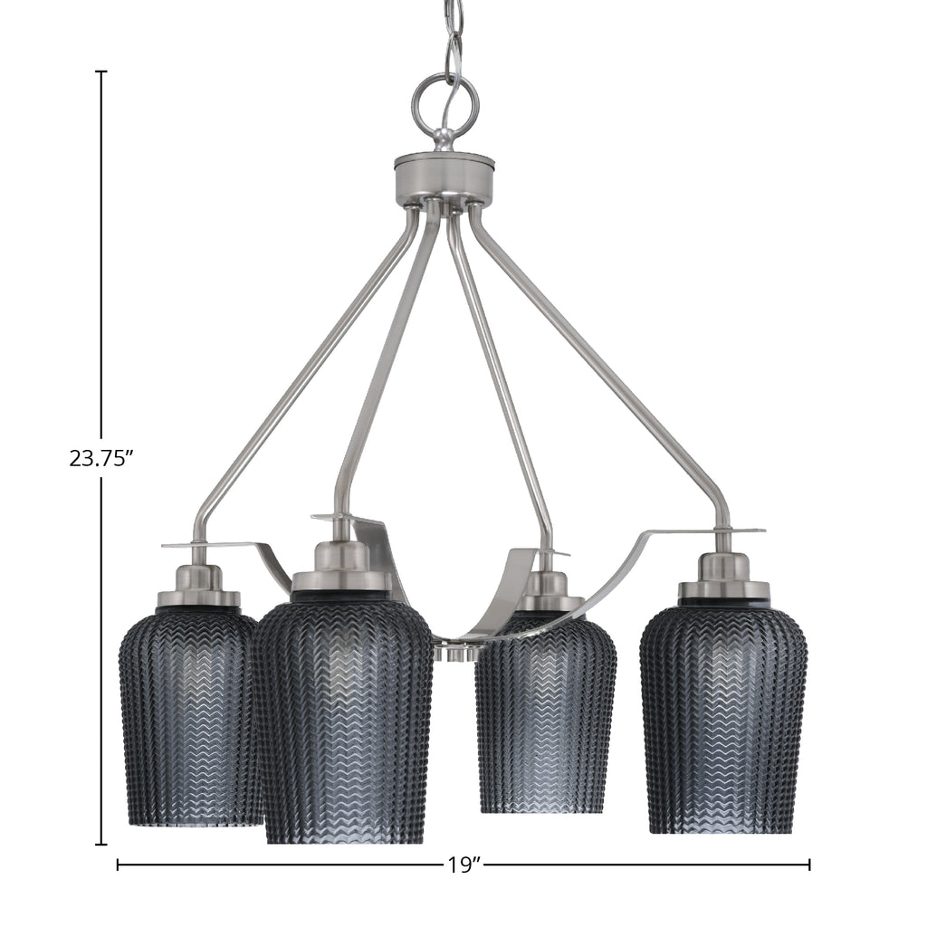 Odyssey Four Light Chandelier in Brushed Nickel with 5" Smoke Textured Shade