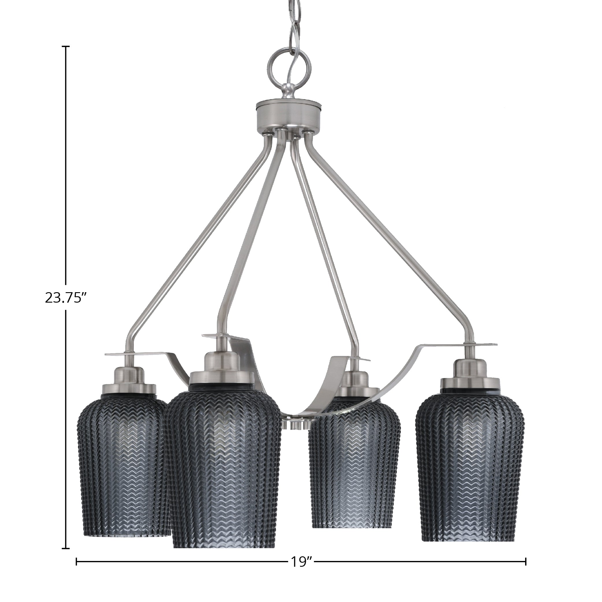 Odyssey Four Light Chandelier in Brushed Nickel with 5" Smoke Textured Shade