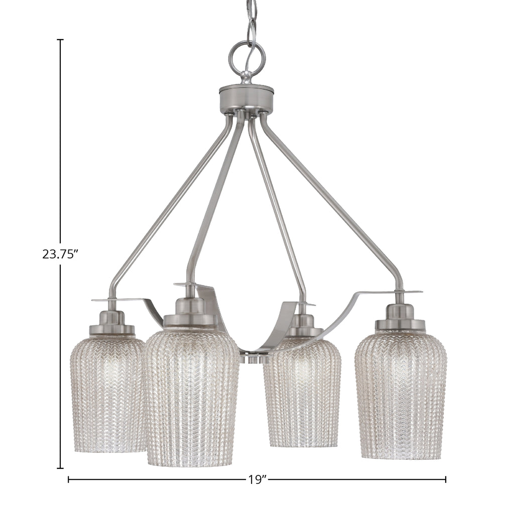 Odyssey Four Light Chandelier in Brushed Nickel with 5" Silver Textured Shade