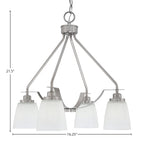 Odyssey Four Light Chandelier in Brushed Nickel with 4.5" Square White Muslin Shade