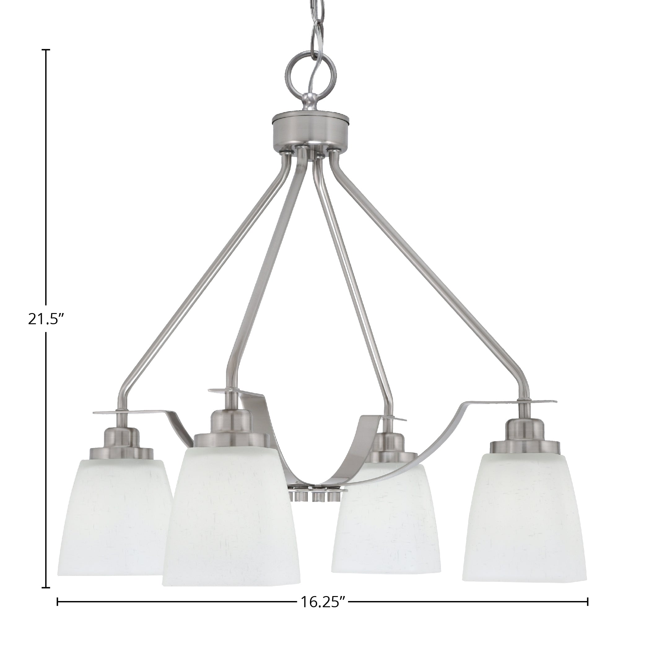 Odyssey Four Light Chandelier in Brushed Nickel with 4.5" Square White Muslin Shade