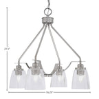 Odyssey Four Light Chandelier in Brushed Nickel with 4.5" Square Clear Bubble Shade
