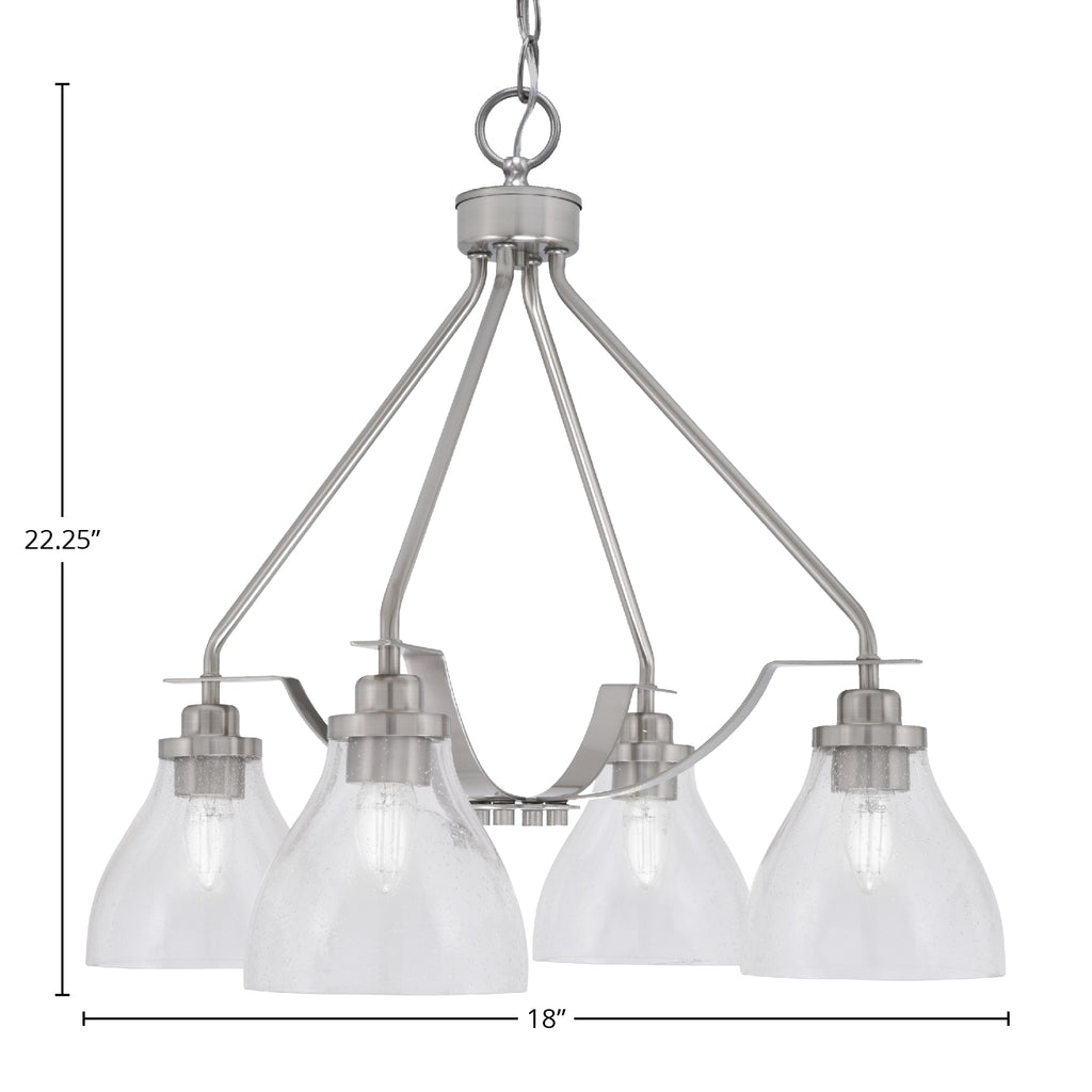 Odyssey Four Light Chandelier in Brushed Nickel with 6.25" Clear Bubble Shade