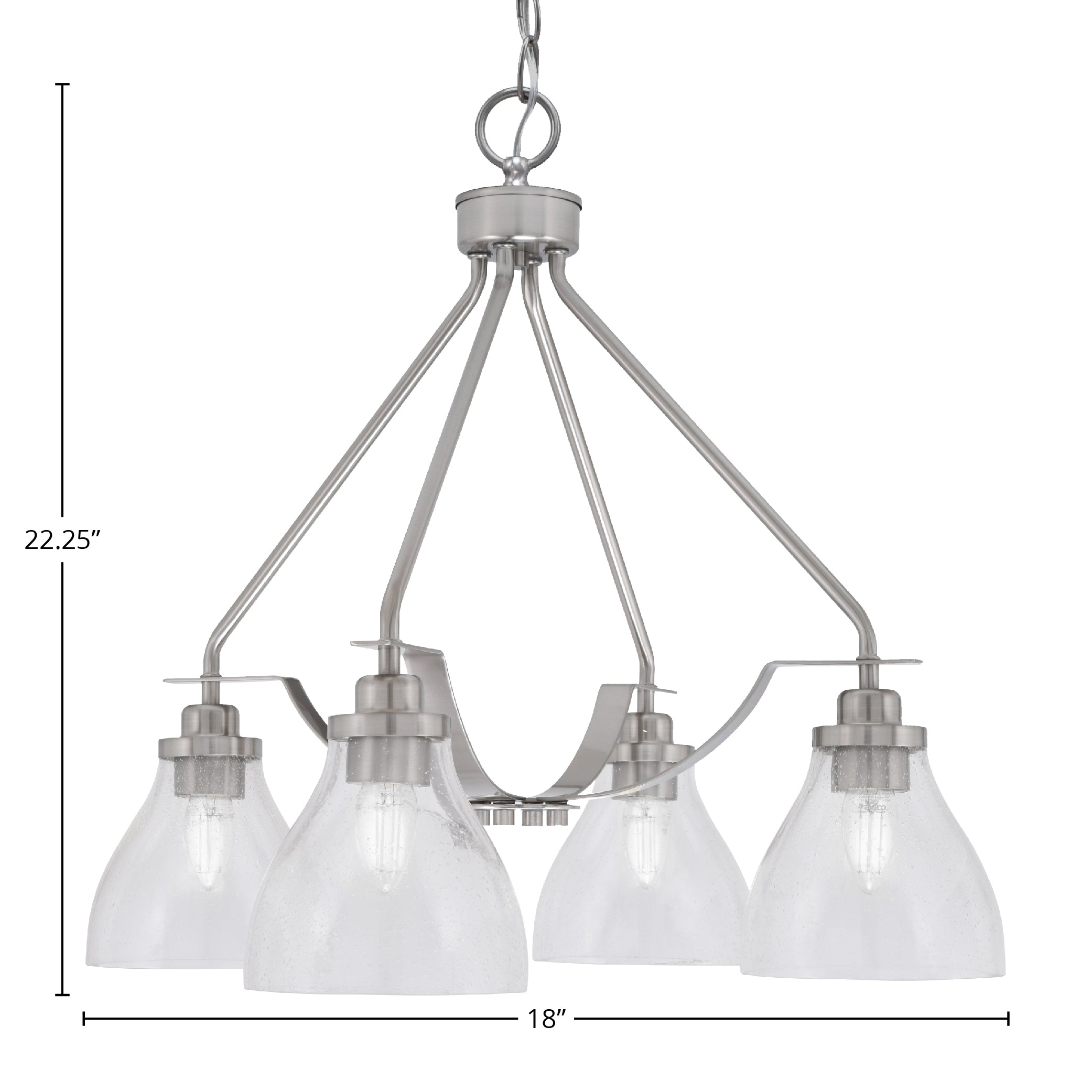 Odyssey Four Light Chandelier in Brushed Nickel with 6.25" Clear Bubble Shade