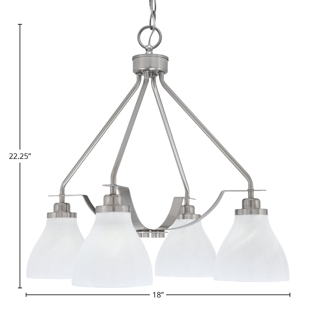 Odyssey Four Light Chandelier in Brushed Nickel with 6.25" White Marble Shade