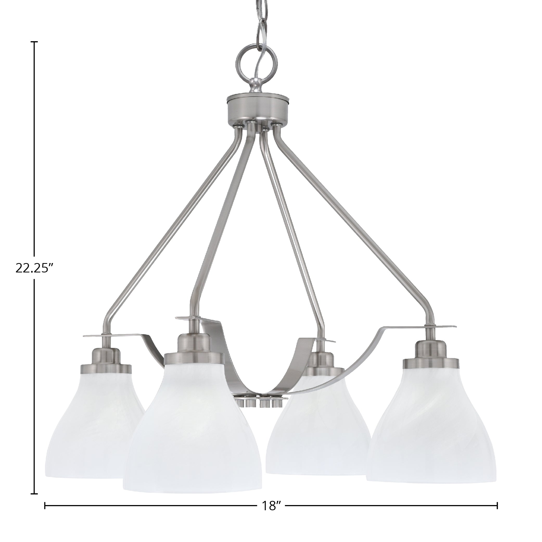 Odyssey Four Light Chandelier in Brushed Nickel with 6.25" White Marble Shade